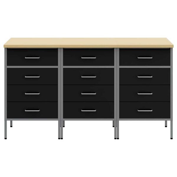 vidaXL Ντουλάπα Εργασίας 3 pcs Μαύρο και Γκρι 150 x 55 x 85 εκ