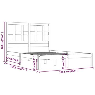 vidaXL Πλαίσιο Κρεβατιού Γκρι 120 x 190 εκ. Μασίφ Πεύκο Small Double