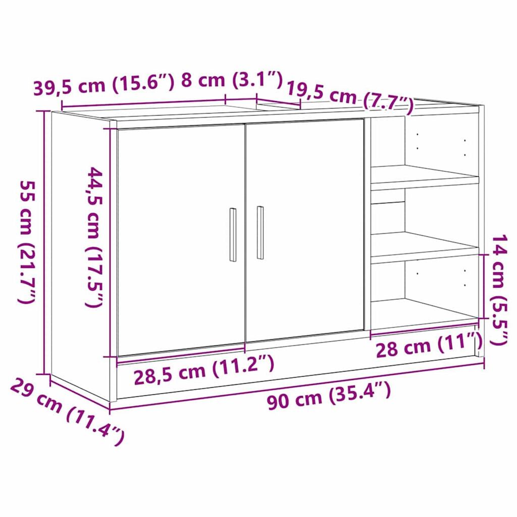 vidaXL Ντουλάπι Νιπτήρα Μαύρη Οξυά 90 x 29 x 55 εκ. Επεξεργασμένο ξύλο
