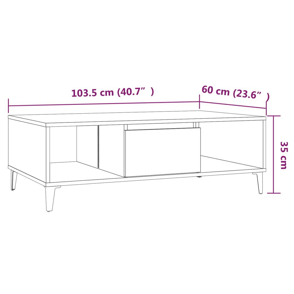 vidaXL Τραπεζάκι Σαλονιού Καφέ Δρυς 103,5x60x35 εκ. Επεξεργασμένο Ξύλο