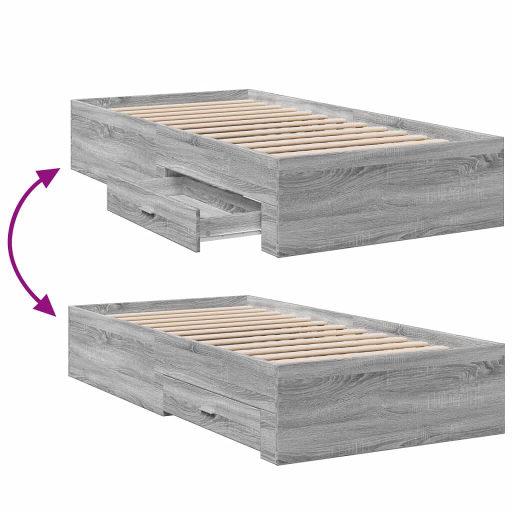 vidaXL Πλαίσιο Κρεβατιού με συρτάρια Γκρι sonoma 90x200εκ. Επεξ. Ξύλο
