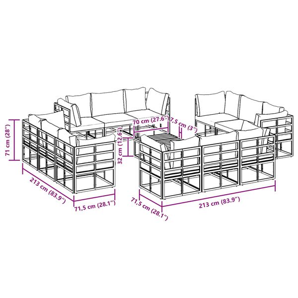 vidaXL Σετ Καναπέ Κήπου 13 pcs Μαύρο 70 x 70 x 32 εκ Αλουμίνιο