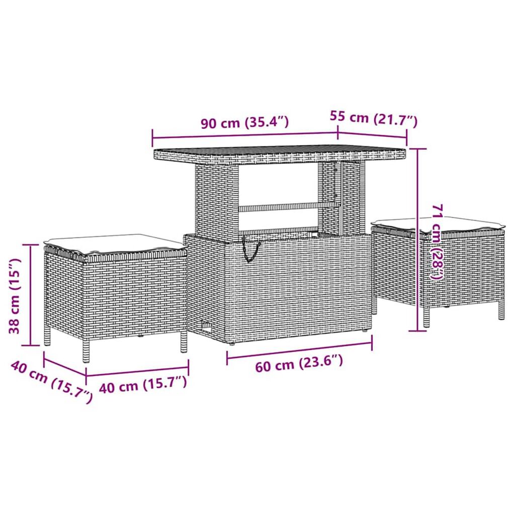 vidaXL Σετ Καναπέ Κήπου Ρυθμιζόμενο ύψος 8 pcs Μαύρο συνθετικό ρατάν