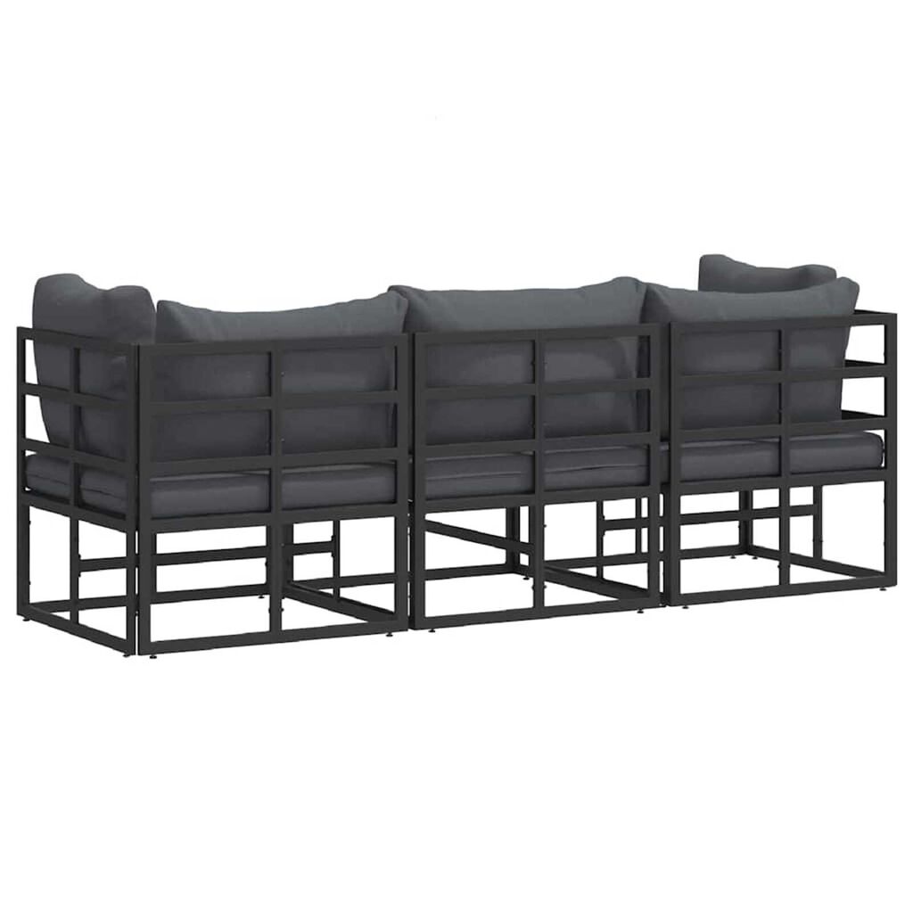 vidaXL Εξωτερικά Έπιπλα με μαξιλάρι με μαξιλάρι 3 pcs Μαύρο Αλουμίνιο