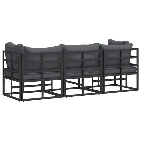 vidaXL Εξωτερικά Έπιπλα με μαξιλάρι με μαξιλάρι 3 pcs Μαύρο Αλουμίνιο
