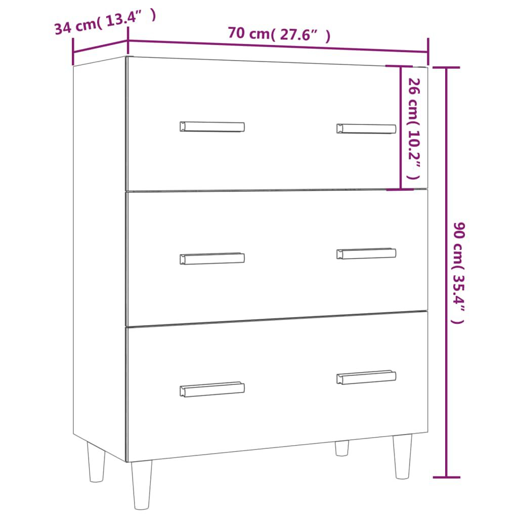 vidaXL Ντουλάπι Γυαλιστερό Λευκό 70 x 34 x 90 εκ. Επεξεργασμένο Ξύλο
