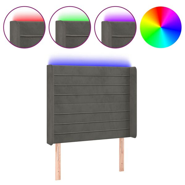 vidaXL Κεφαλάρι Κρεβατιού LED Σκούρο Γκρι 103x16x118/128εκ. Βελούδινο