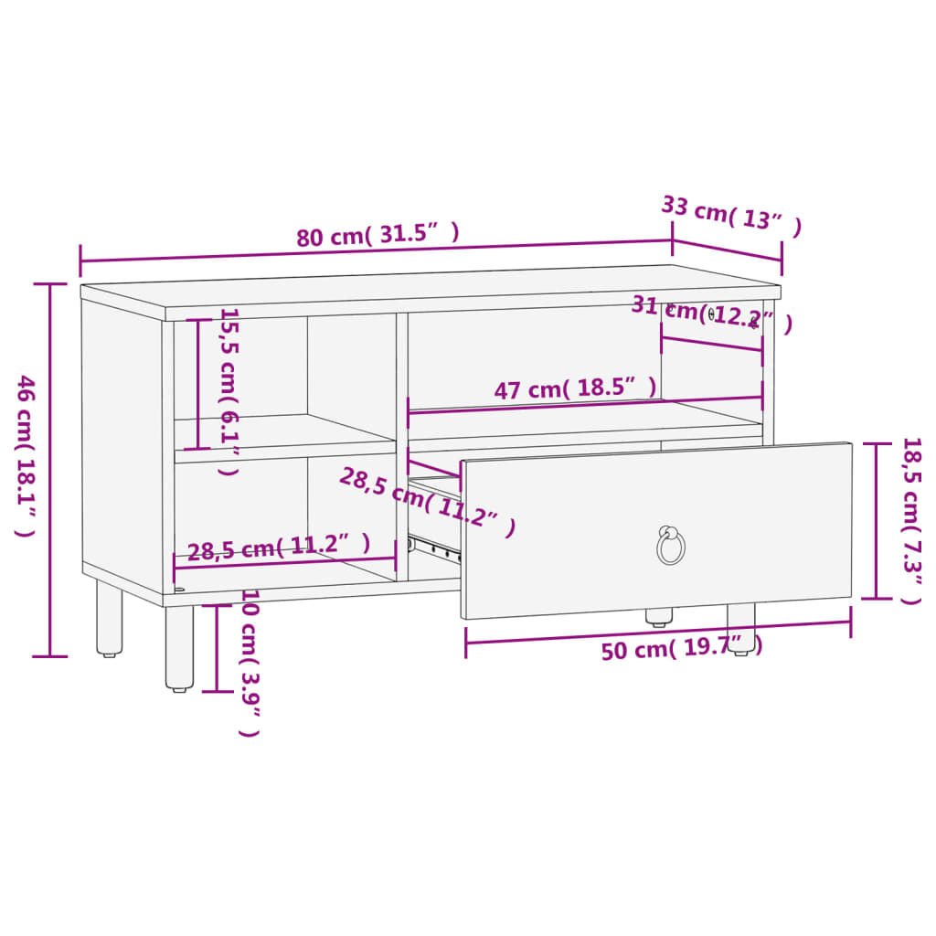 vidaXL Έπιπλο Τηλεόρασης 80 x 33 x 46 εκ. από Μασίφ Ξύλο Μάνγκο