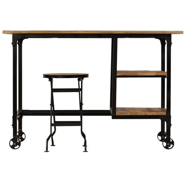 vidaXL Γραφείο 115x50x76 εκ. Μασίφ Ξύλο Μάνγκο με Πτυσσόμενο Σκαμπό