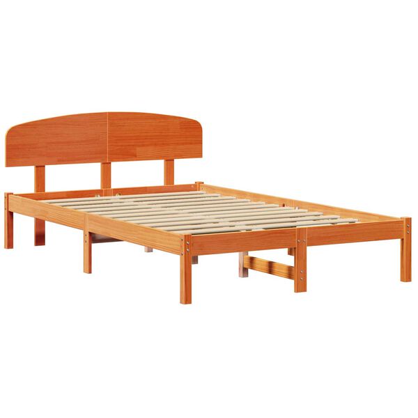 vidaXL Κρεβάτι με Κρεμάστρα Καφέ Κερωμένο 135x190 εκ. Μασίφ Ξύλο Πεύκου