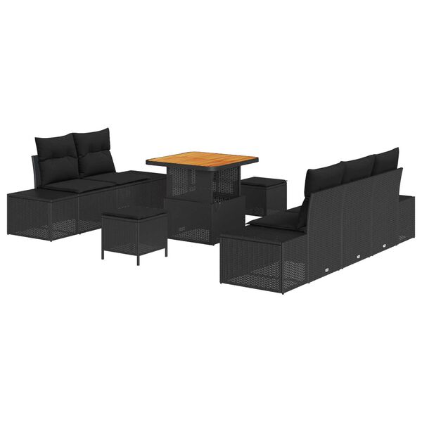 vidaXL Σετ Καναπέ Κήπου με μαξιλάρι 8 pcs Μαύρο Πολυ ράταν
