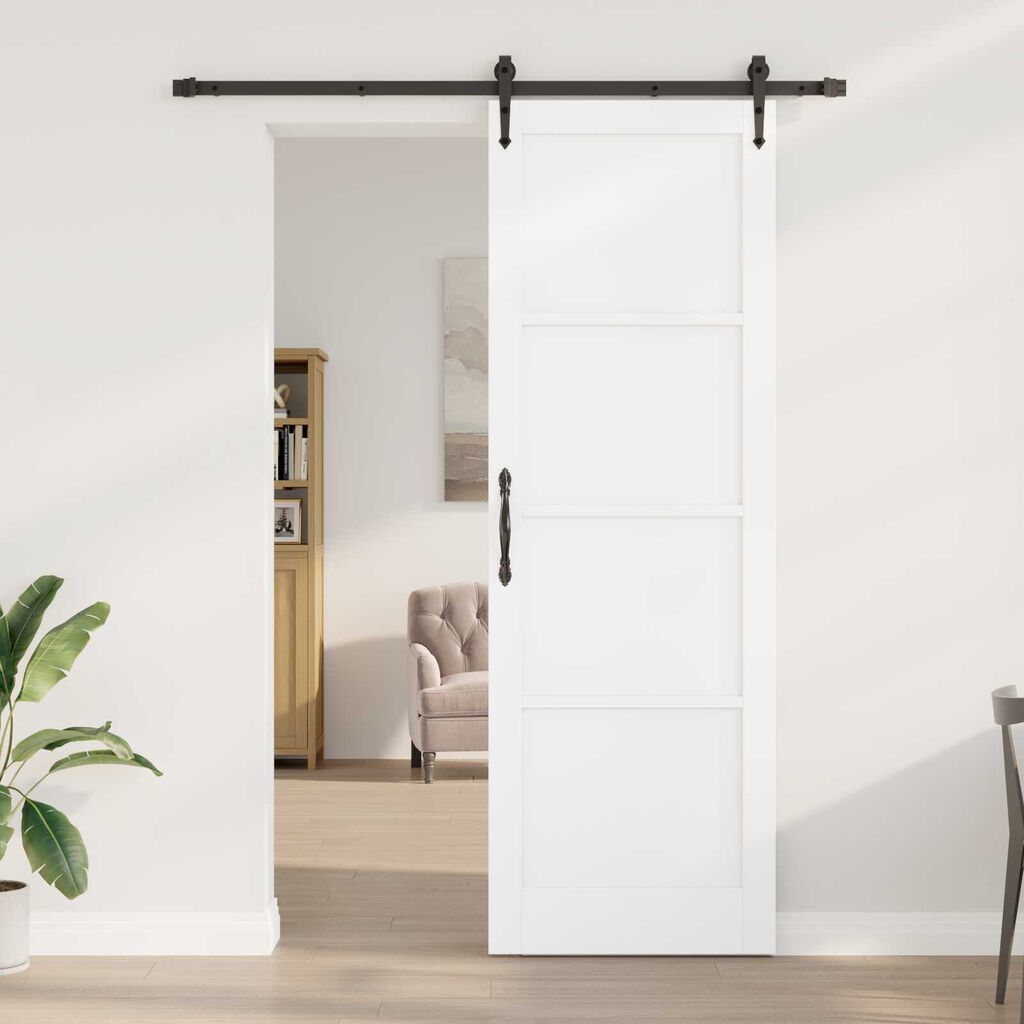 Συρόμενη Πόρτα vidaXL με Εξαρτήματα Λευκή 78x232 cm Συμπαγές Ξύλο Πεύκου