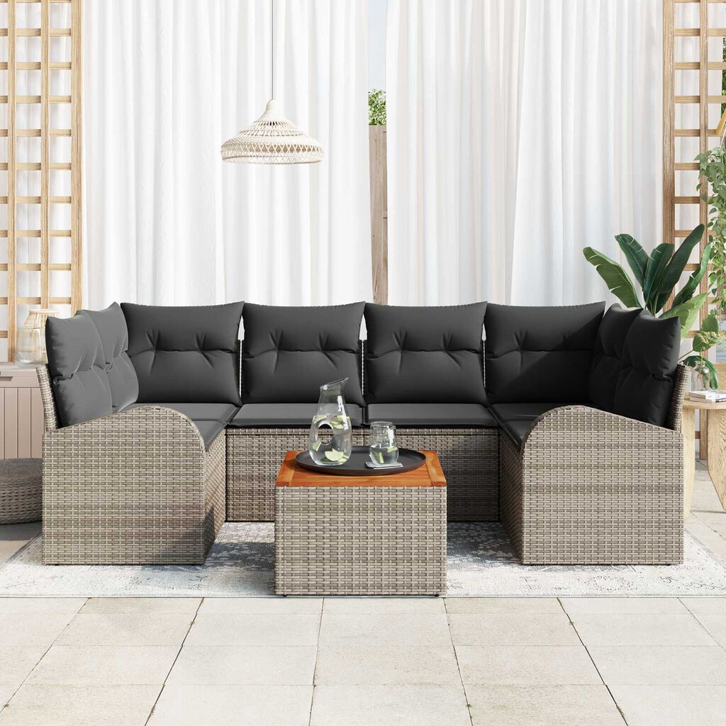 vidaXL Σετ Καναπέ Κήπου 7 pcs Γκρι Πενταθέσιος Ρατάν & Ξύλο