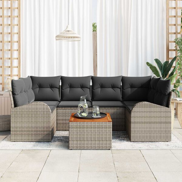 vidaXL Σετ Καναπέ Κήπου 7 pcs Γκρι Πενταθέσιος Ρατάν & Ξύλο