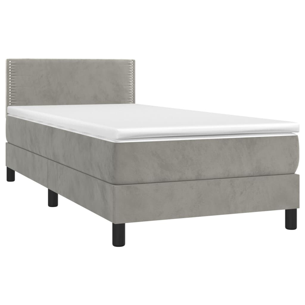vidaXL Κρεβάτι Boxspring με Στρώμα & LED Αν.Γκρι 100x200 εκ. Βελούδινο
