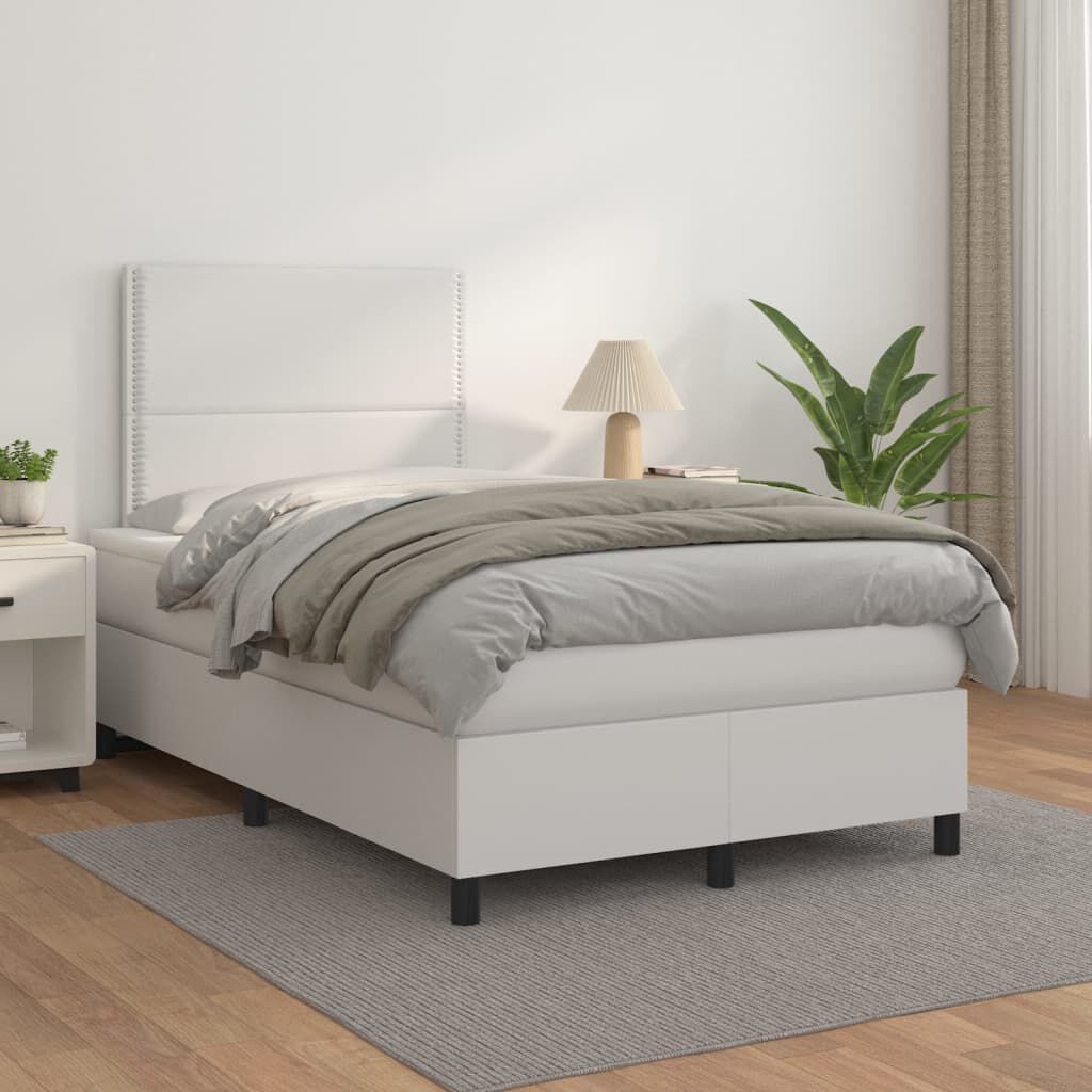 vidaXL Κρεβάτι Boxspring με Στρώμα Λευκό 120x200εκ.από Συνθετικό Δέρμα