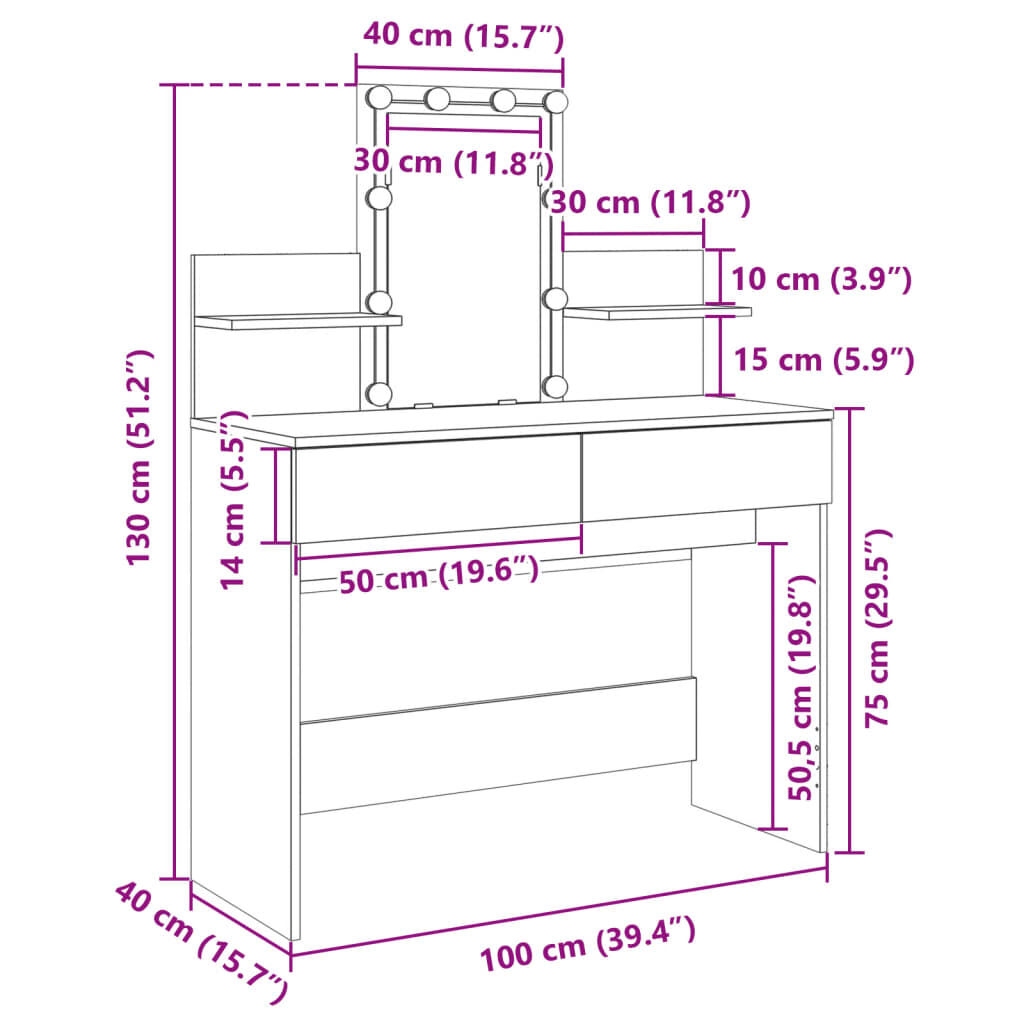 vidaXL Μπουντουάρ με LED Γκρι Σκυροδέματος 100x40x130 εκ.