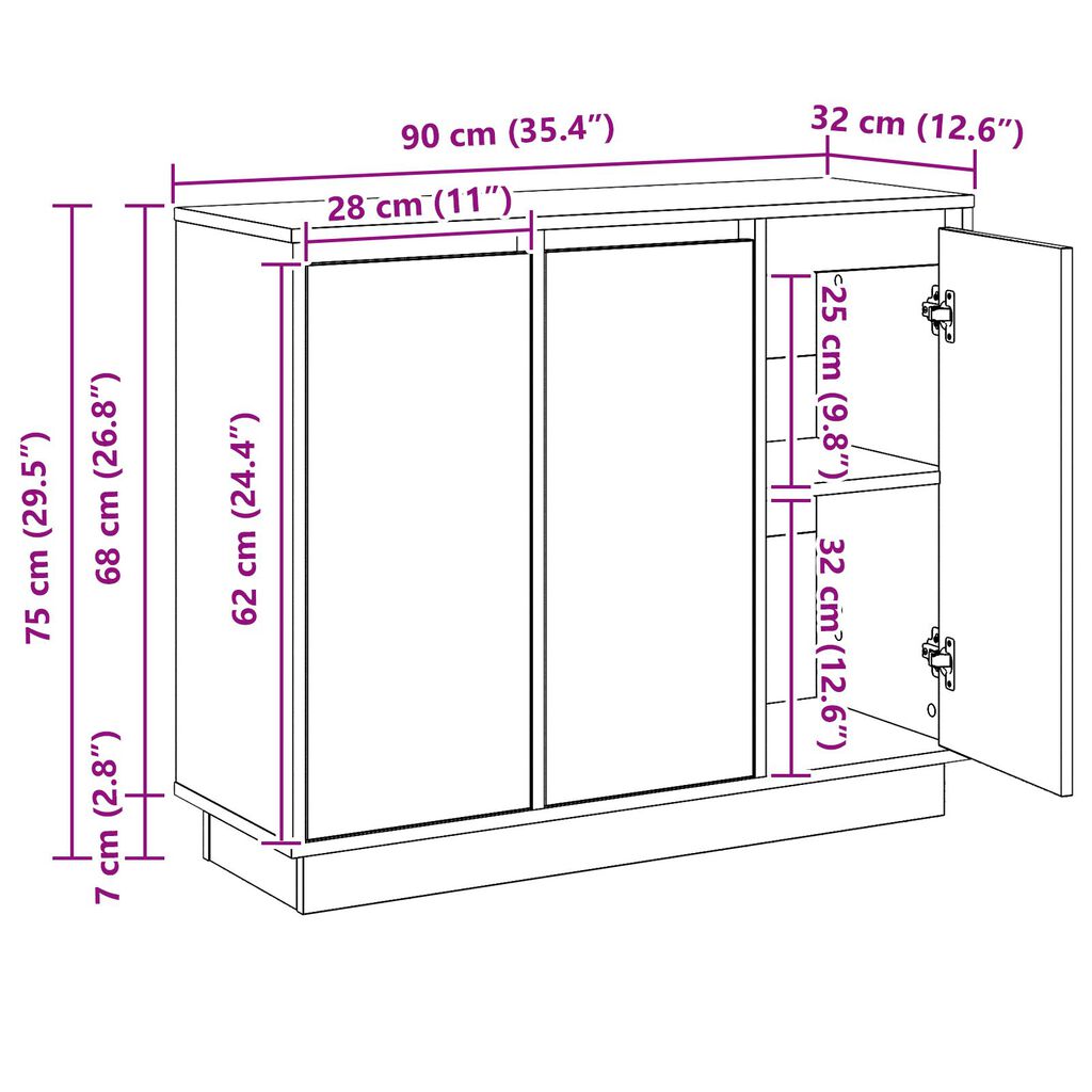 vidaXL Μπουφές με LED Μαύρη Δρυς 90x32x75 εκ. από Επεξεργασμένο Ξύλο