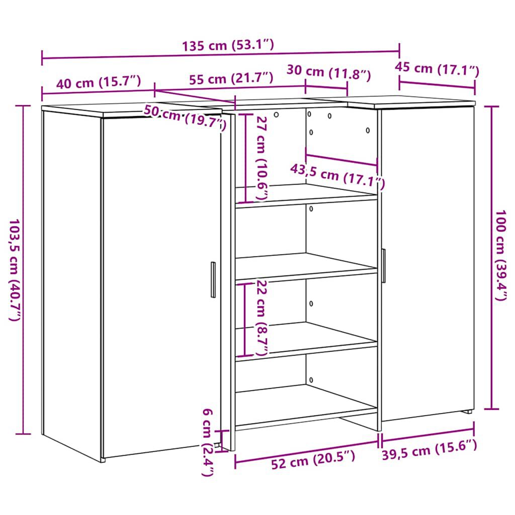 vidaXL Γραφείο υποδοχής 135x50x103,5 εκ. Επεξεργασμένο Ξύλο