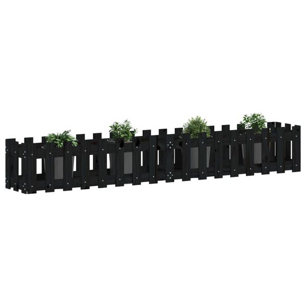 vidaXL Ζαρντινιέρα με Σχέδιο Φράχτη Μαύρη 200x30x30 εκ. Μασίφ Πεύκο