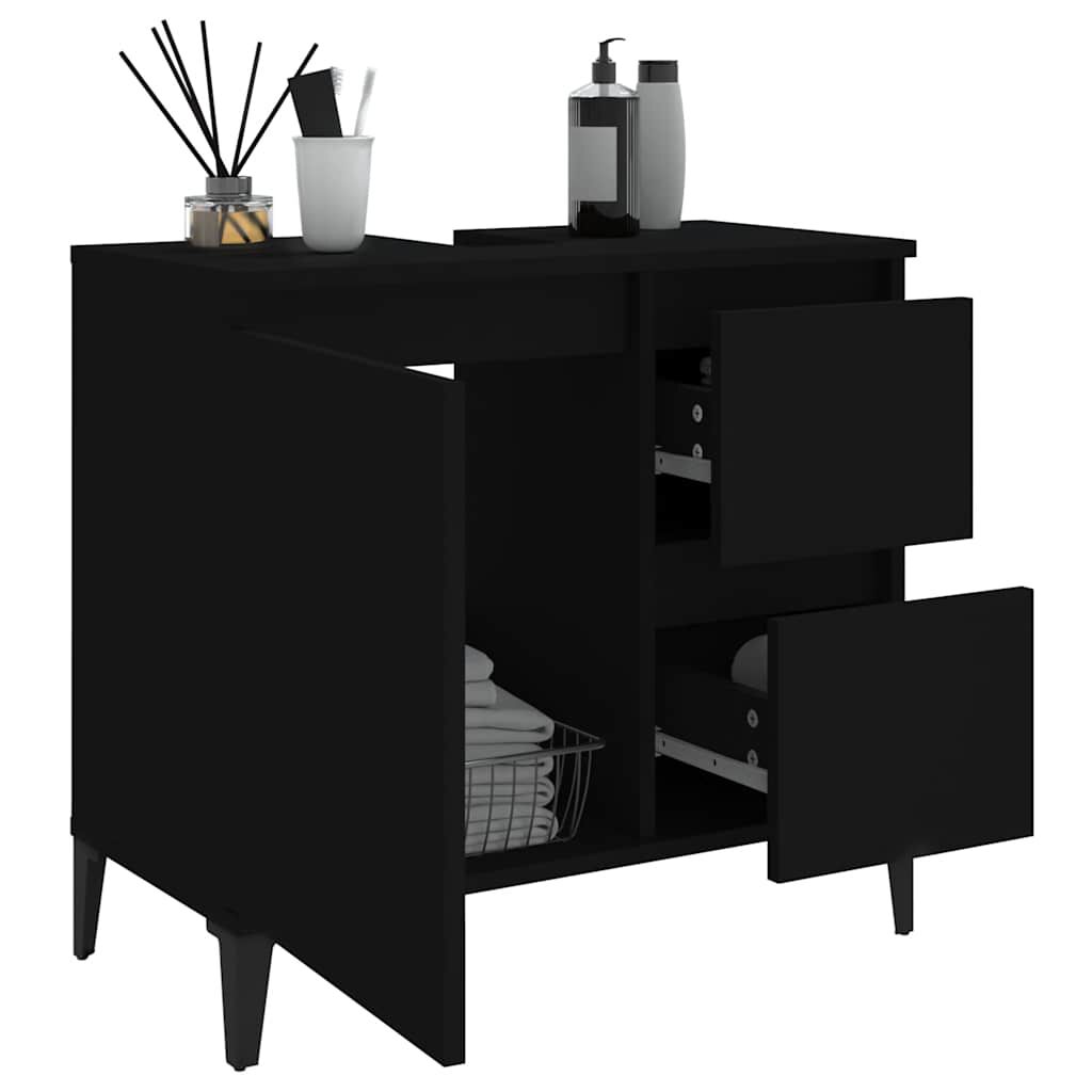 vidaXL Ντουλάπι Μπάνιου Μαύρο 65x33x60 εκ. Επεξεργασμένο Ξύλο