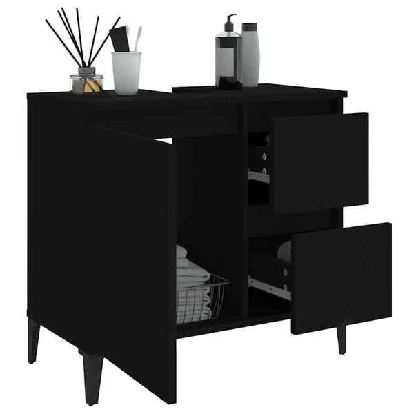 vidaXL Ντουλάπι Μπάνιου Μαύρο 65x33x60 εκ. Επεξεργασμένο Ξύλο