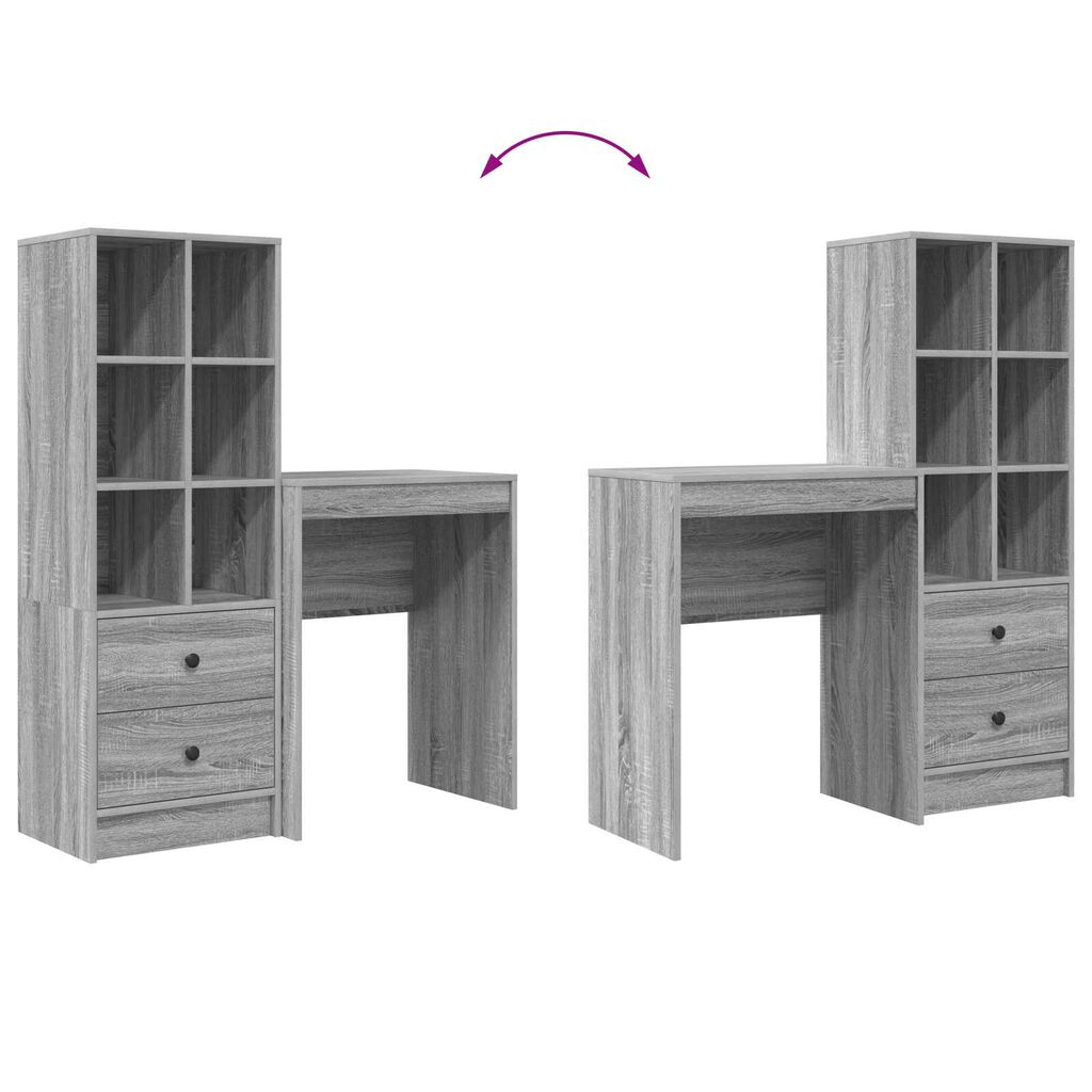 vidaXL Γραφείο με αποθηκευτικό χώρο με συρτάρι 2 pcs Γκρι sonoma
