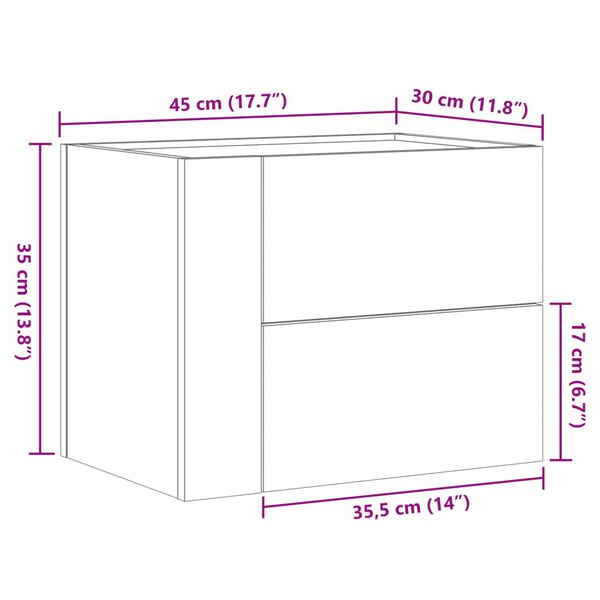 vidaXL Κομοδίνο Επιτοίχιο Γκρι Σκυροδέματος 45x30x35 εκ.