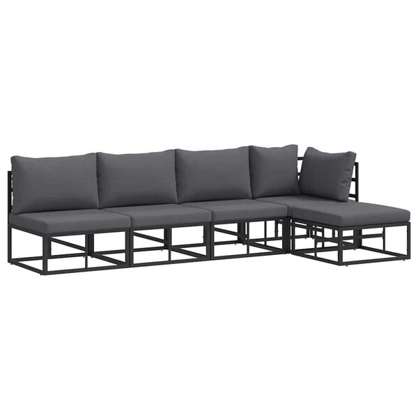 vidaXL Σετ Καναπέ Κήπου με μαξιλάρι 5 pcs Μαύρο Αλουμίνιο