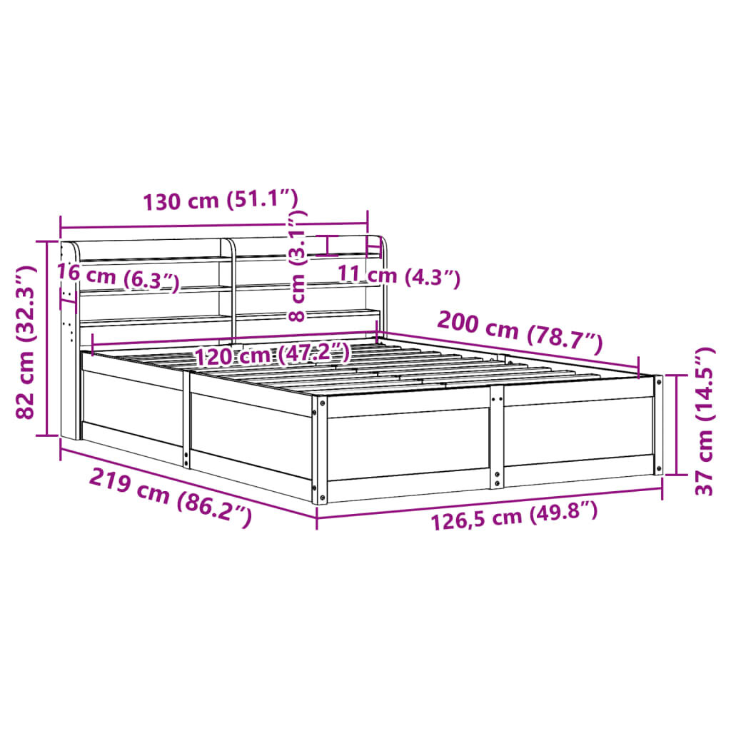 vidaXL Πλαίσιο Κρεβατιού με Κεφαλάρι Λευκό 120x200 εκ. από Μασίφ Πεύκο