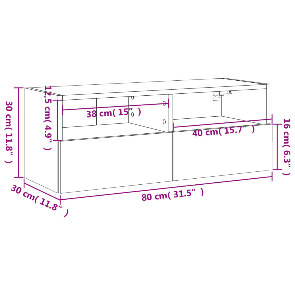 vidaXL Έπιπλο Τοίχου Τηλεόρασης Sonoma Δρυς 80x30x30εκ. από Επεξ. Ξύλο