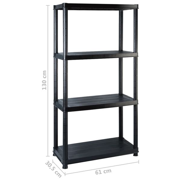 vidaXL Ραφιέρα Αποθήκευσης 4 Επιπέδων Μαύρη 183x30,5x130 εκ. Πλαστική