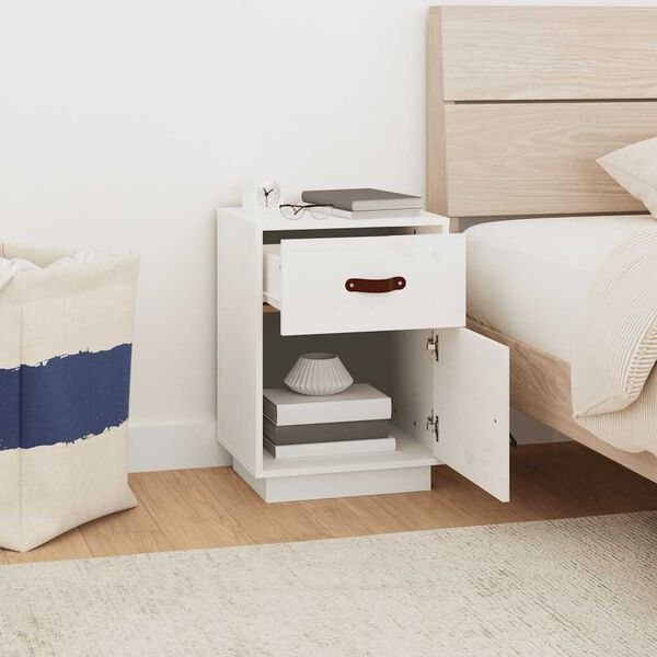 vidaXL Κομοδίνο Λευκό 40 x 34 x 55 εκ. από Μασίφ Ξύλο Πεύκου