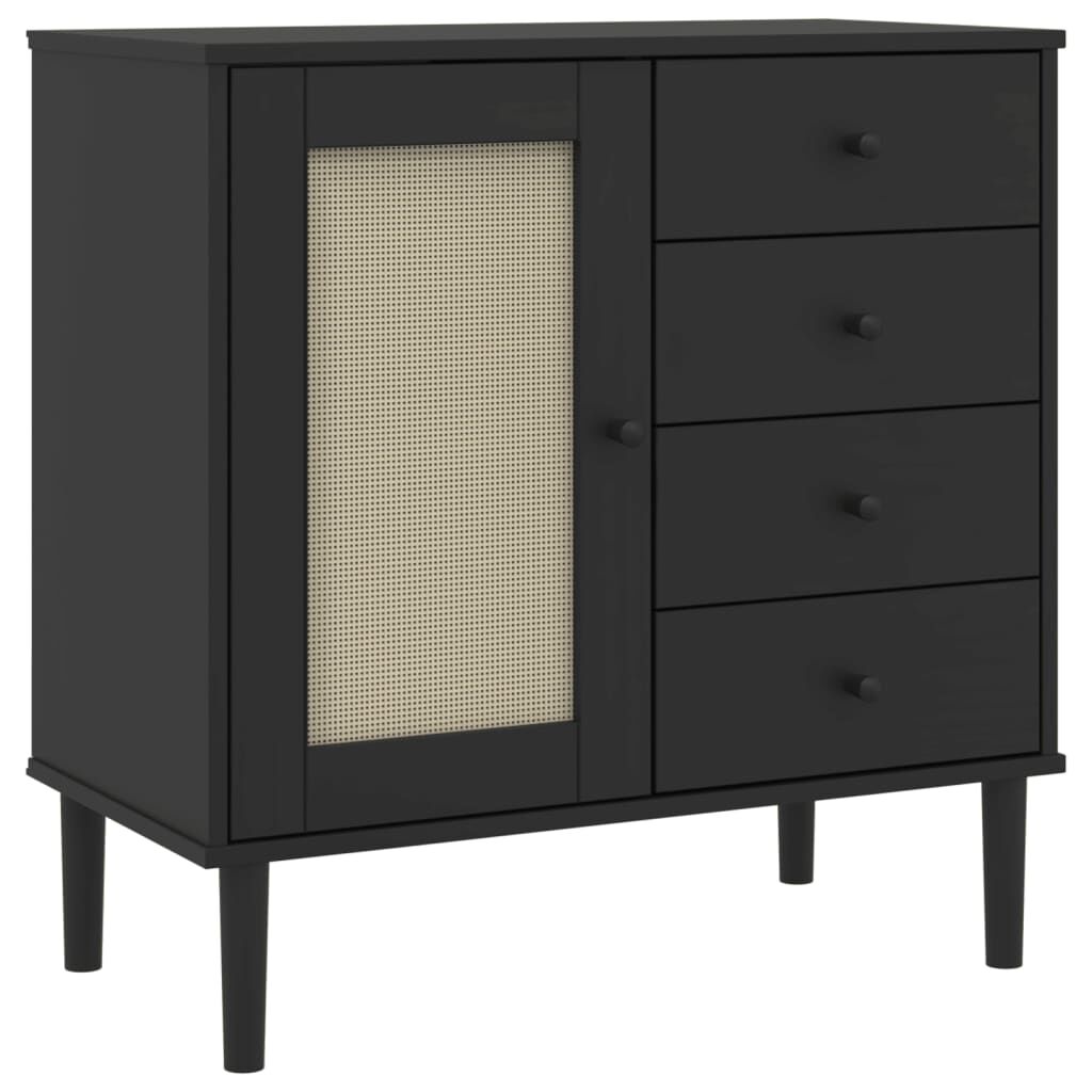 vidaXL Μπουφές SENJA Μαύρο / Ρατάν 80x40x80 εκ. Μασίφ Ξύλο Πεύκου