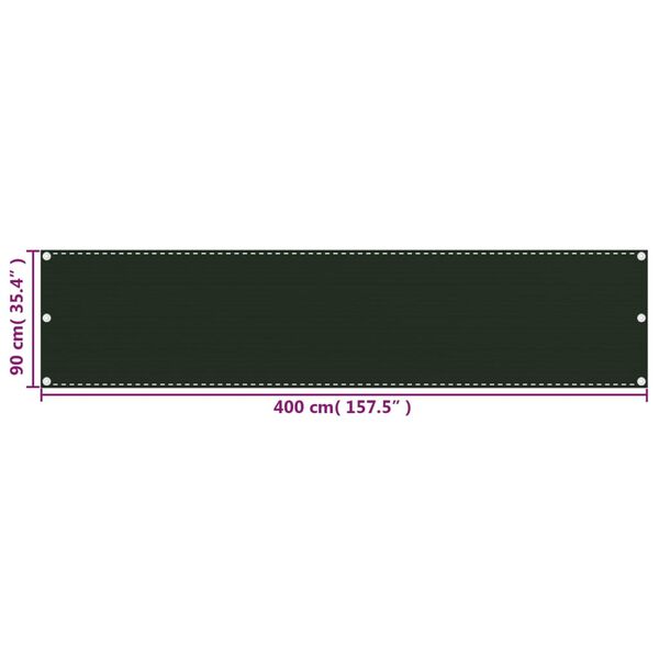 vidaXL Διαχωριστικό Βεράντας Σκούρο Πράσινο 90 x 400 εκ. από HDPE