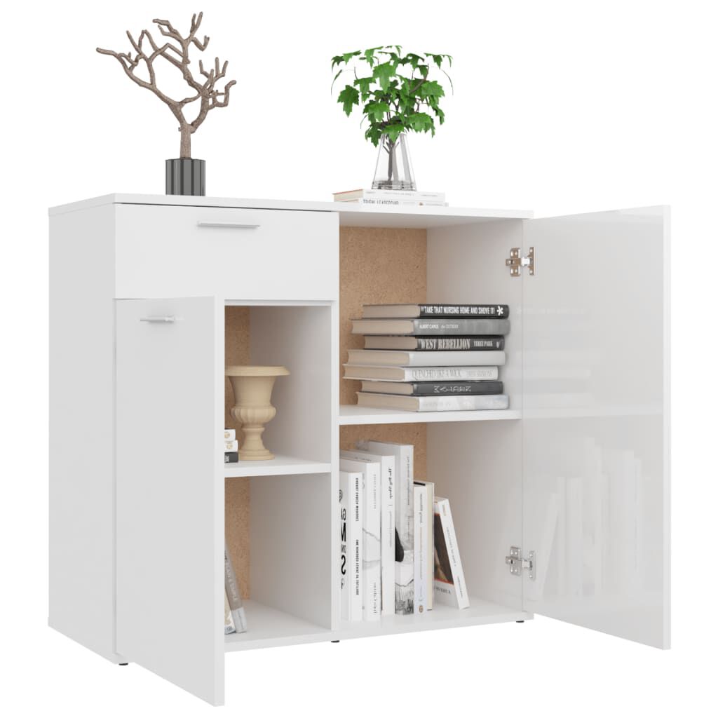 vidaXL Ντουλάπι με Συρτάρι Γυαλιστερό Λευκό 80x36x75 εκ. Επεξ. Ξύλο