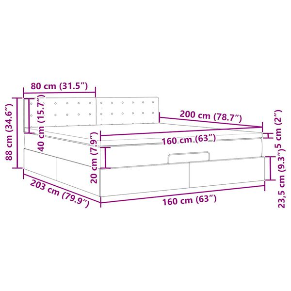 vidaXL Οθωμανικό κρεβάτι με στρώμα&LEDs Ανοιχτό γκρι 160x200cm Βελούδο