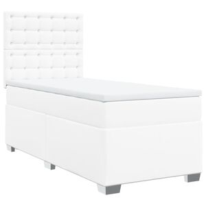 vidaXL Κρεβάτι Boxspring με Στρώμα Λευκό 90x190εκ. από Συνθετικό Δέρμα