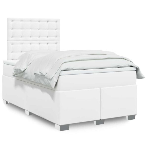 vidaXL Κρεβάτι Boxspring με Στρώμα Λευκό 120x190εκ.από Συνθετικό Δέρμα