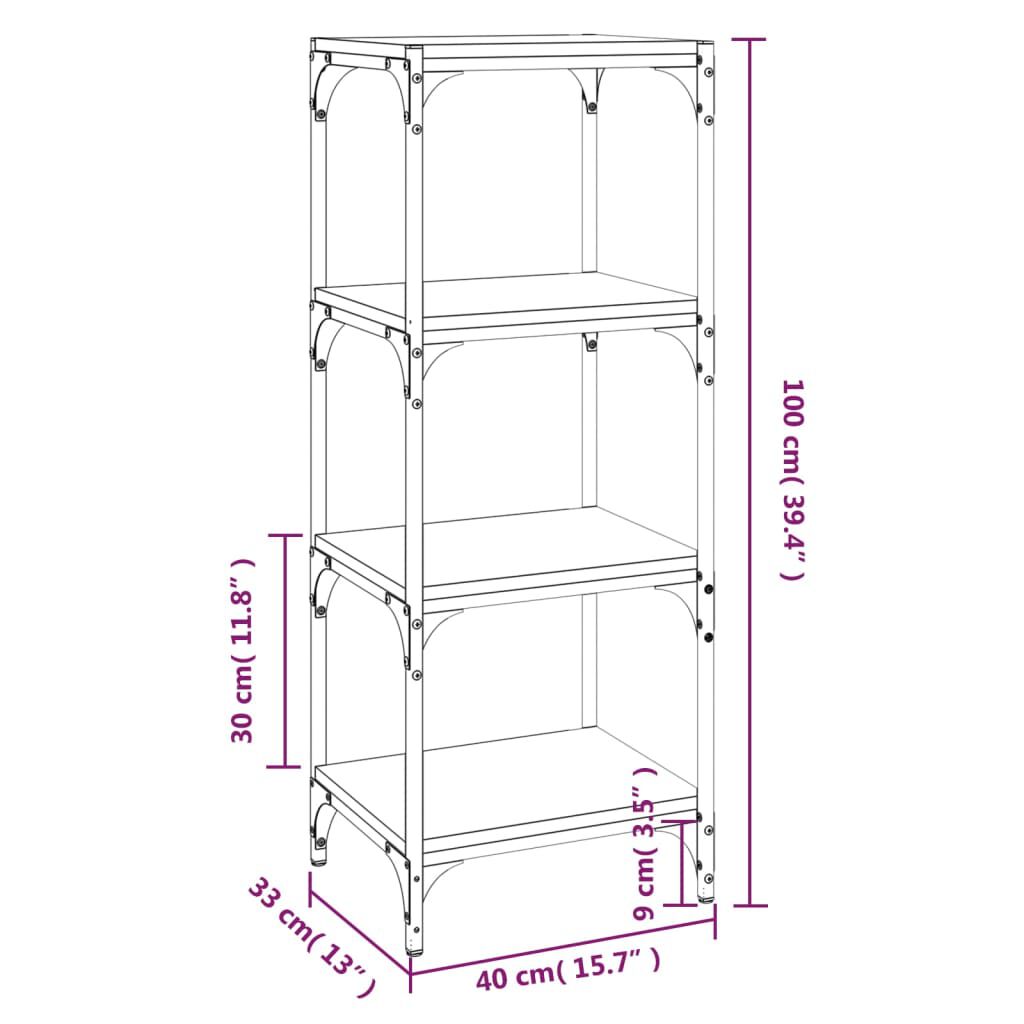 vidaXL Βιβλιοθήκη Γκρι Sonoma 40 x 33 x 100 εκ. Επεξ. Ξύλο & Ατσάλι