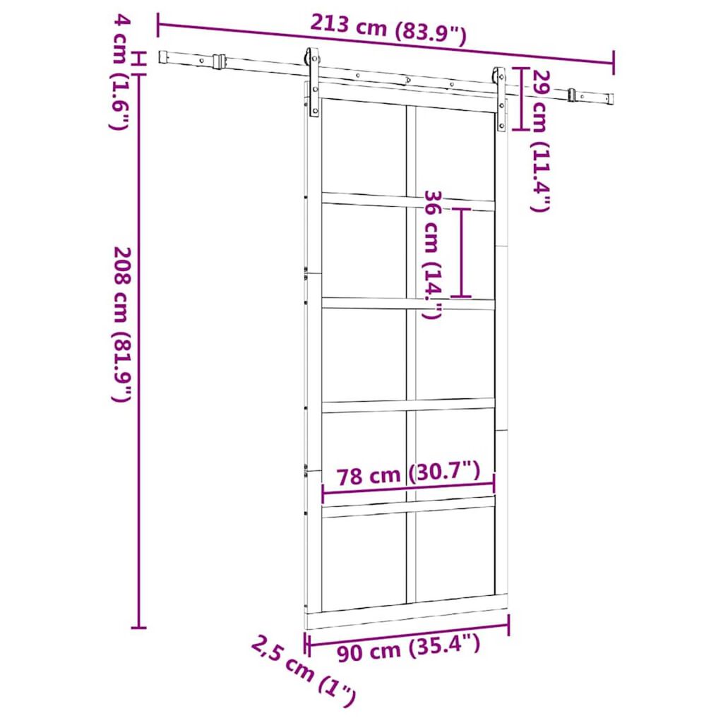 vidaXL Συρόμενη Πόρτα Καφέ 90 x 208 εκ. Μασίφ ξύλο πεύκου