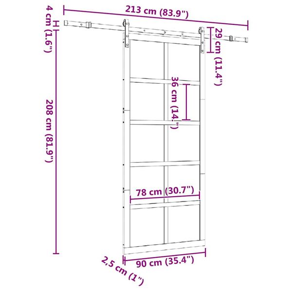 vidaXL Συρόμενη Πόρτα Καφέ 90 x 208 εκ. Μασίφ ξύλο πεύκου