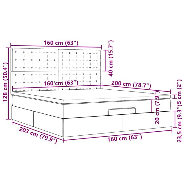 vidaXL Οθωμανικό κρεβάτι με στρώματα & LEDs Σκούρο γκρι Βελούδο