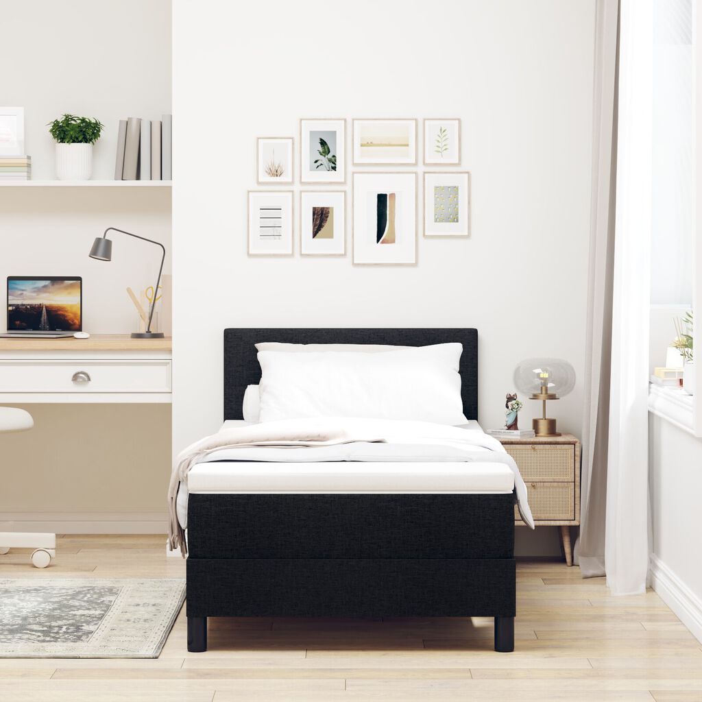vidaXL Κρεβάτι Box Spring με Ματ ΚΑΙ LED Μαύρο 90x200 εκ Ύφασμα