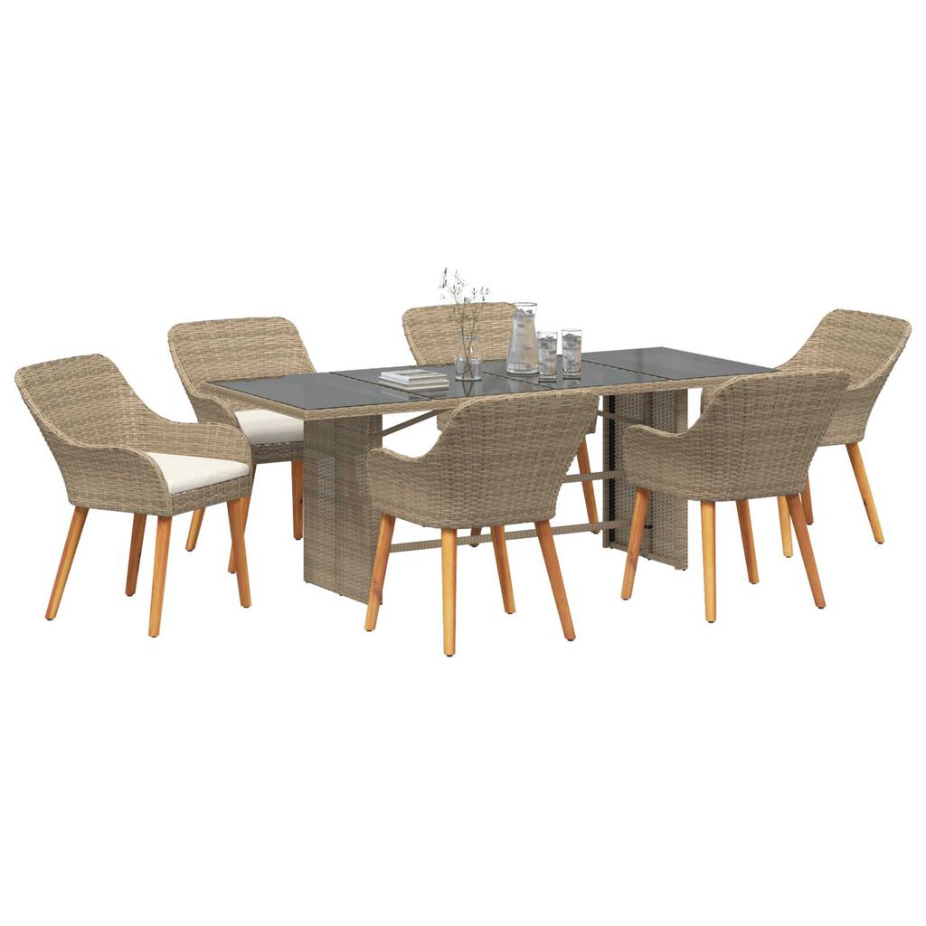 vidaXL Σέτ φαγητού για κήπο με μαξιλάρι 7 pcs Μπεζ συνθετικό ρατάν
