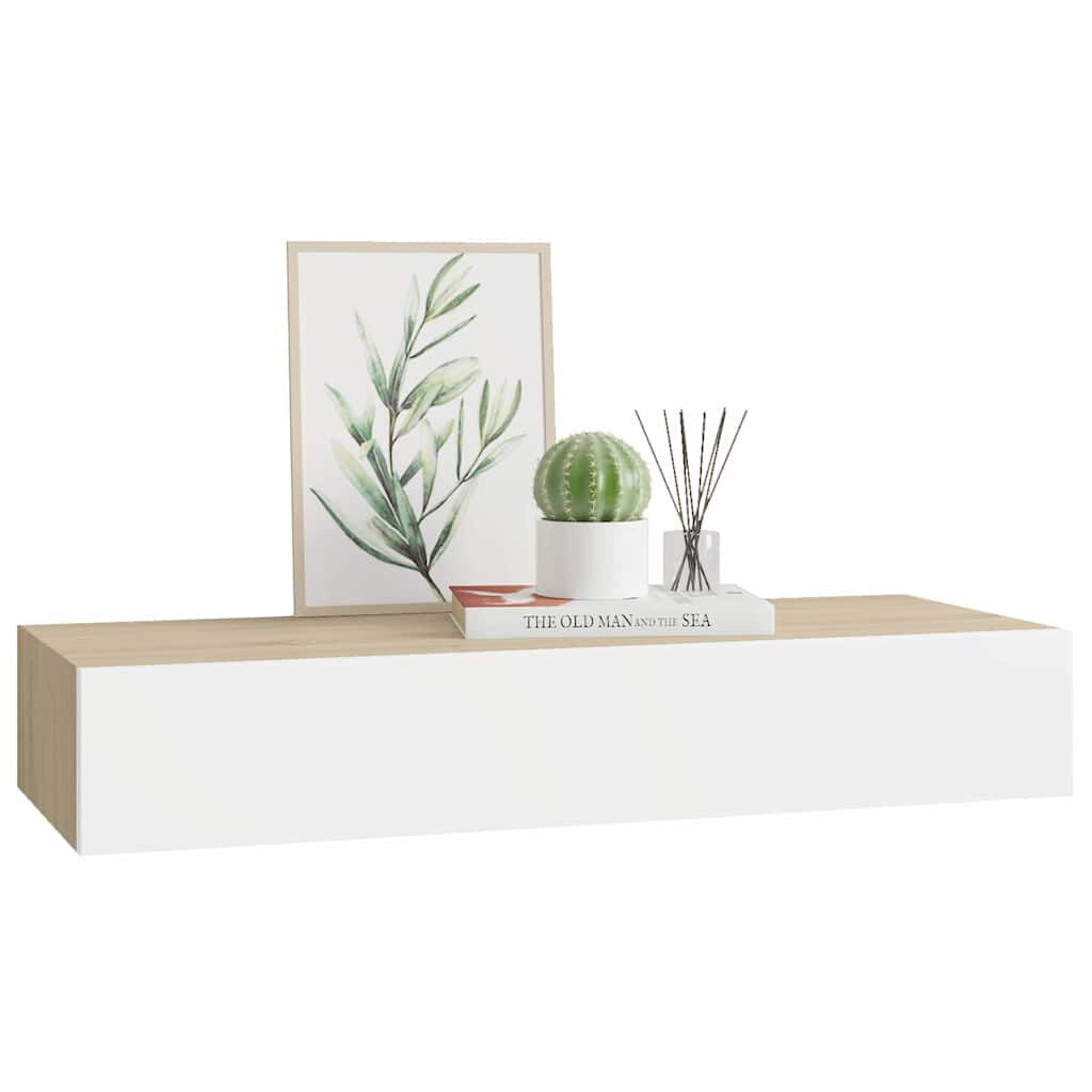 vidaXL Ράφι Επιτοίχιο με Συρτάρι Δρυς/Λευκό 60 x 23,5 x 10 εκ. από MDF