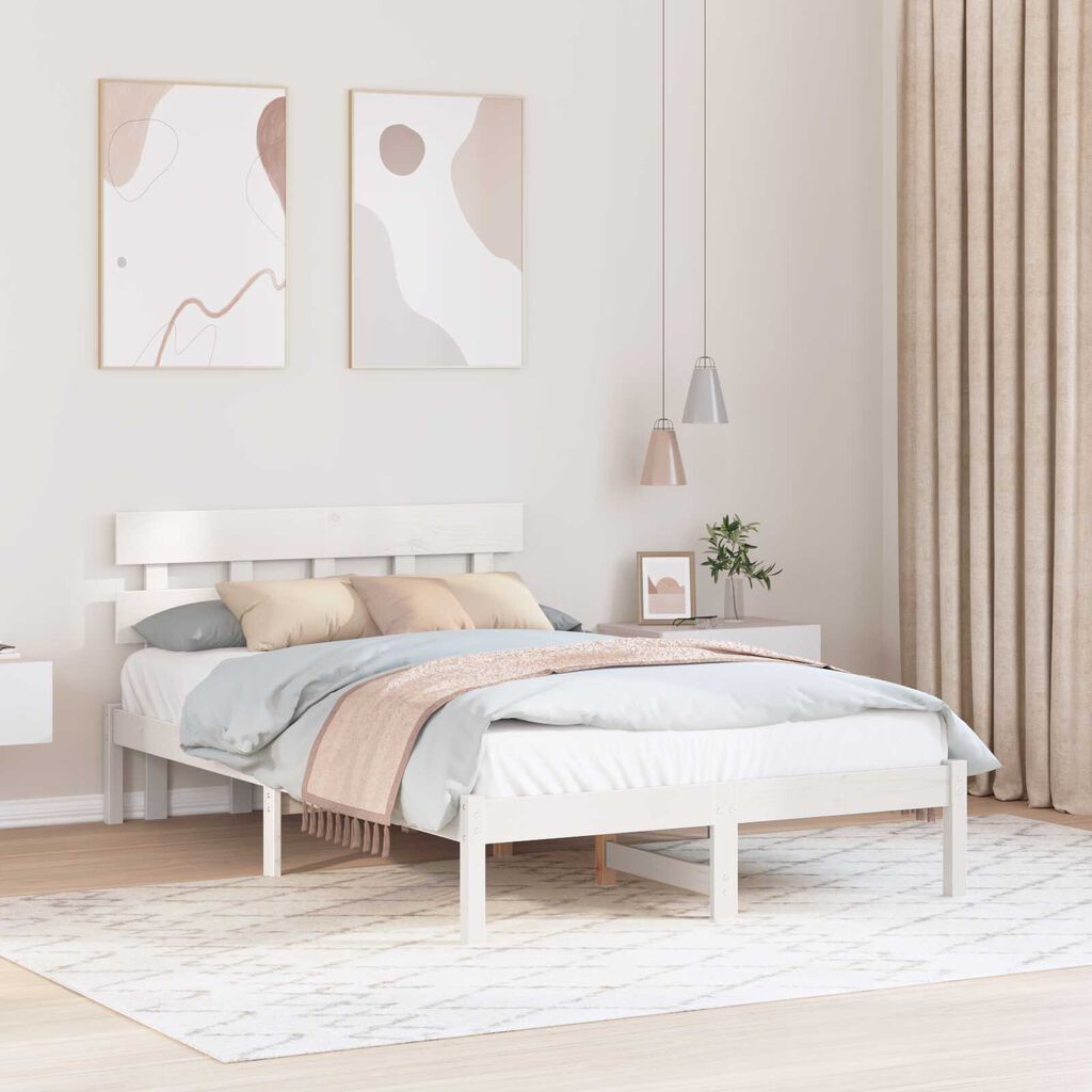vidaXL Σκελετός Κρεβατιού Λευκό 140 x 190 cm Μασίφ ξύλο πεύκου