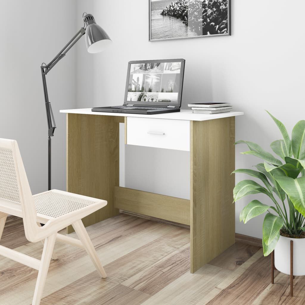 vidaXL Γραφείο Λευκό / Sonoma Δρυς 100 x 50 x 76 εκ. από Μοριοσανίδα