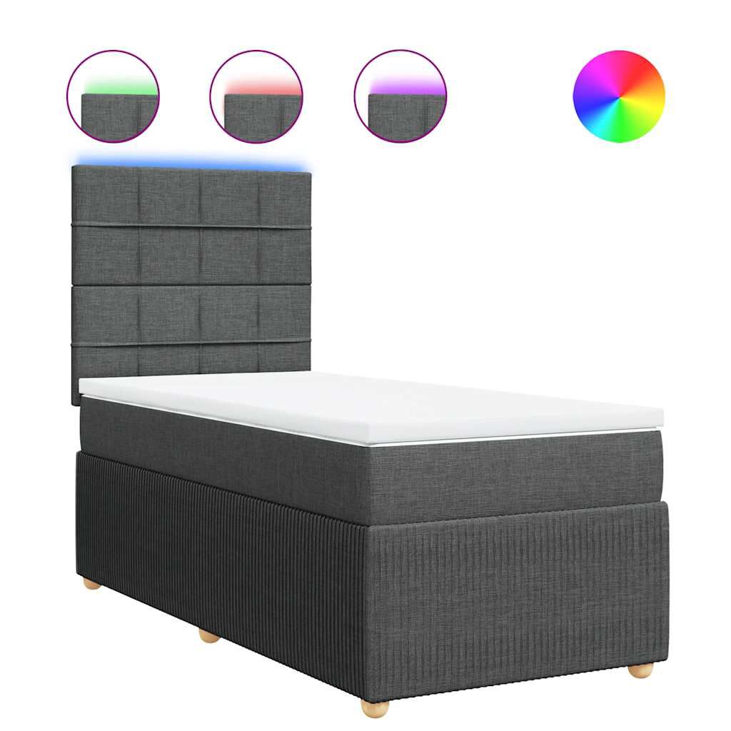 vidaXL Κρεβάτι Boxspring με Στρώμα Σκούρο Γκρι 90x200 εκ. Υφασμάτινο