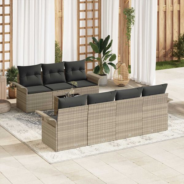 vidaXL Σετ Καναπέ Κήπου 8 pcs Ανοιχτό γκρι Πολυ ράταν